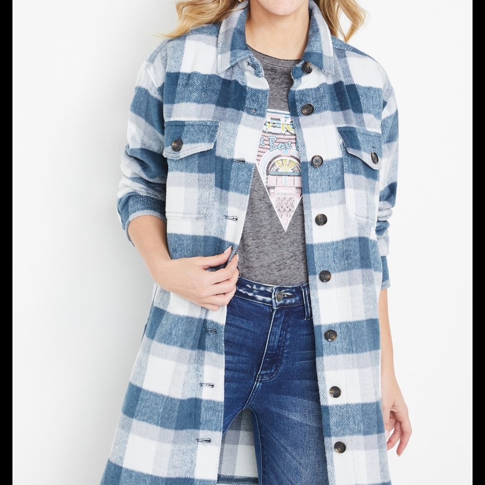 Maurices Blue Plaid Shacket